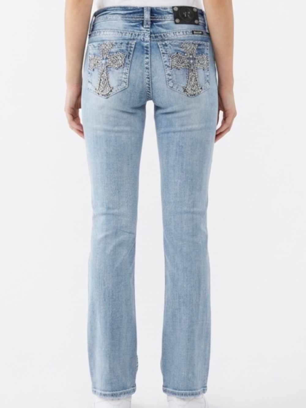 |•MISS ME•| Bootcut Jeans Size 28 Embellished Cross Pocket Light Wash Stretch